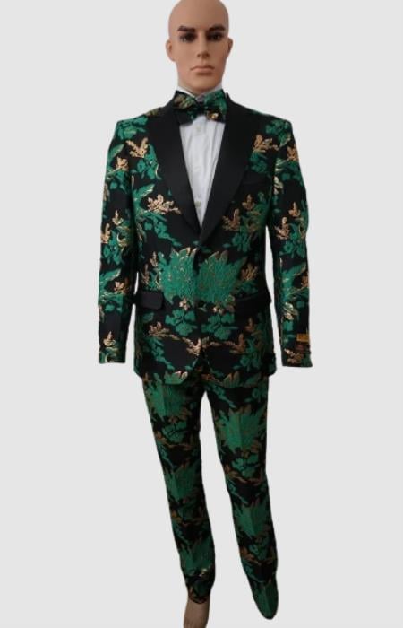 Prom 2026 Suits - Wedding Suit - Paisley Suit - Floral Suit + Matching Bowtie