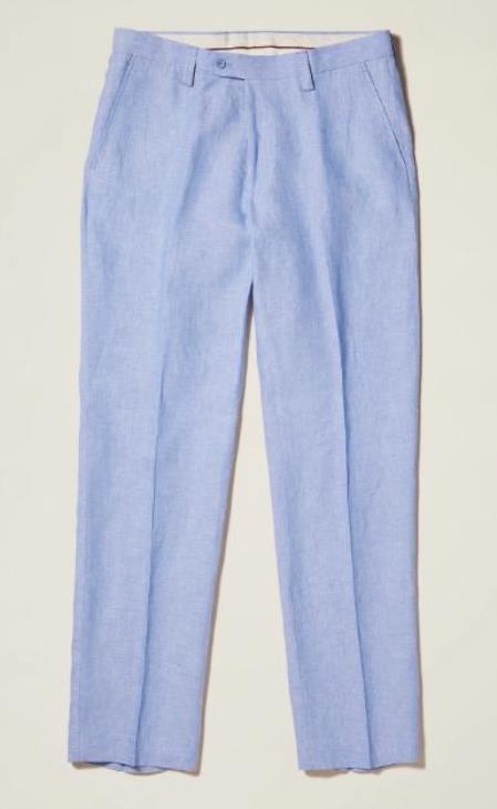 Linen Flat Front Pants â€” Lt Blue Colors
