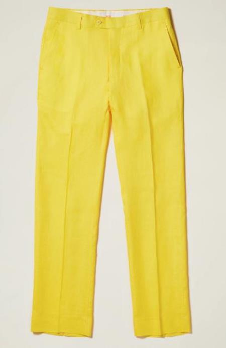 Linen Flat Front Pants Yellow Colors
