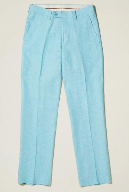 Linen Flat Front Pants Paradise Sky Colors
