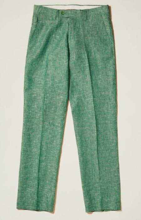 Linen Flat Front Pants True Green Colors