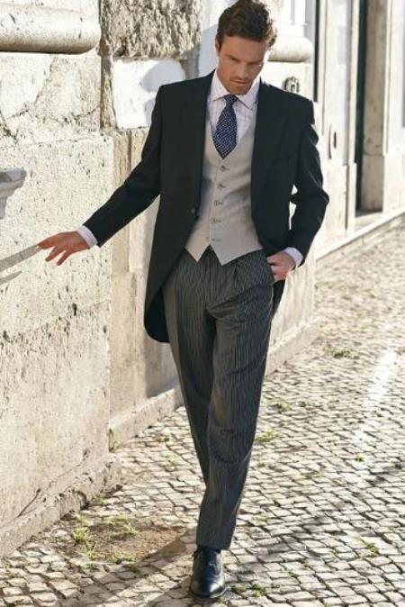 Mens Black Suit Gray Vest