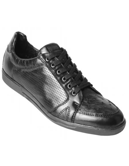 Mens Los Altos Genuine Ostrich Quill Black Sneaker