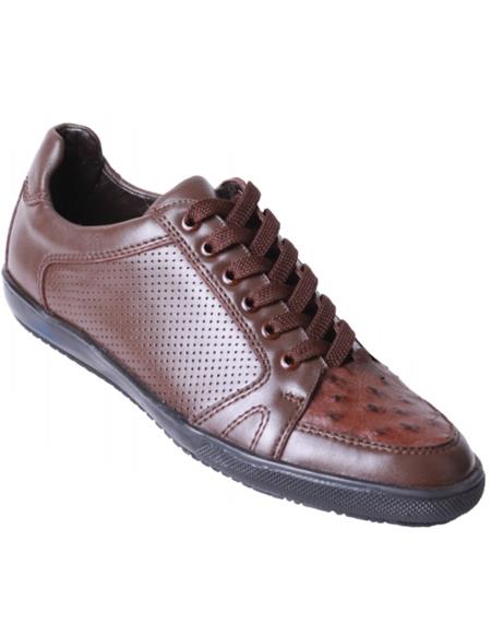 Mens Los Altos Genuine Ostrich Quill Brown Sneaker