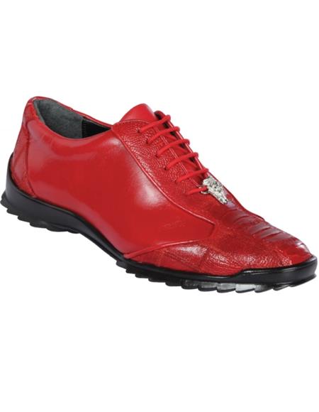 Mens Los Altos Genuine Ostrich Leg Patch Design Red Sneaker