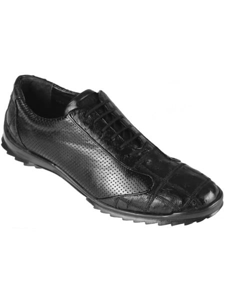 Mens Los Altos Genuine Ostrich Quill Patch Design Black Sneaker