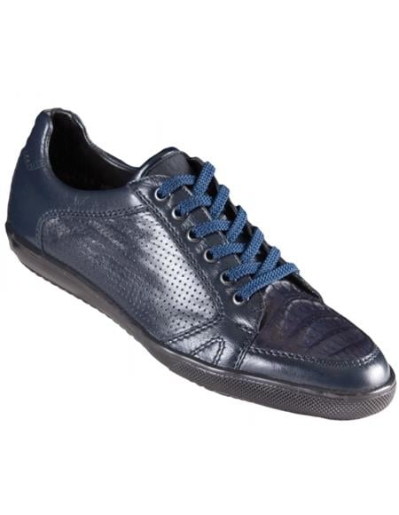 Mens Los Altos Genuine Caiman Croc Belly Navy Blue Sneaker