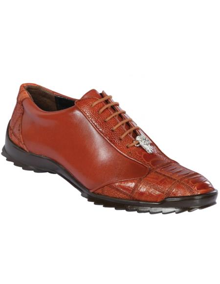 Mens Los Altos Genuine Ostrich Leg Patch Design Cognac Sneaker