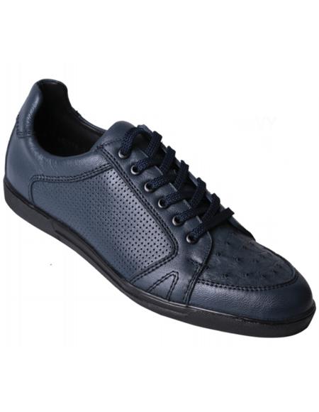 Mens Los Altos Genuine Ostrich Quill Navy Blue Sneaker