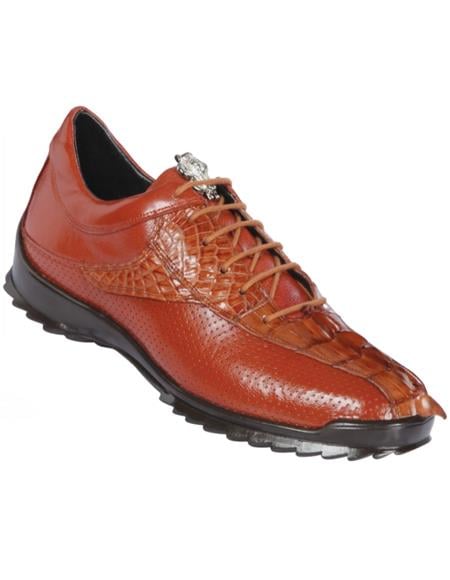 Mens Los Altos Genuine Caiman Croc Tail Cognac Sneaker