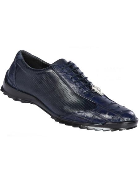 Mens Los Altos Genuine Ostrich Quill Patch Design Navy Sneaker