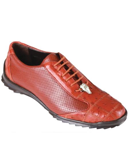 Mens Los Altos Genuine Ostrich Quill Patch Design Cognac Sneaker