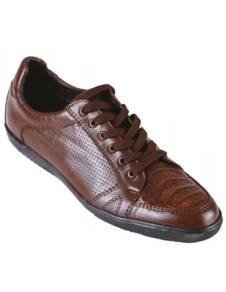 Mens Los Altos Genuine Caiman Croc Belly Brown Sneaker