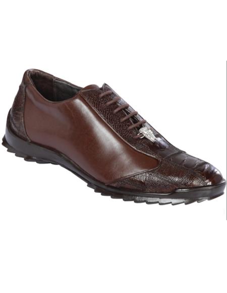 Mens Los Altos Genuine Ostrich Leg Patch Design Brown Sneaker