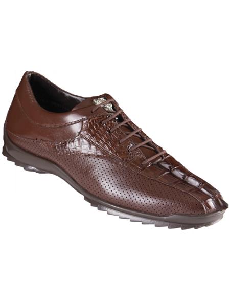 Mens Los Altos Genuine Caiman Croc Tail Brown Sneaker