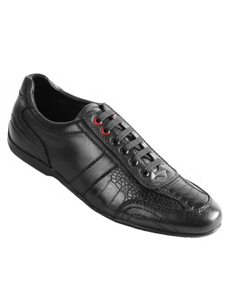 Mens Los Altos Genuine Ostrich Leg and Leather Black Sneaker