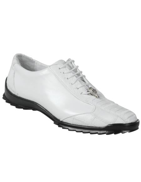 Mens Los Altos Genuine Ostrich Leg Patch Design White Sneaker