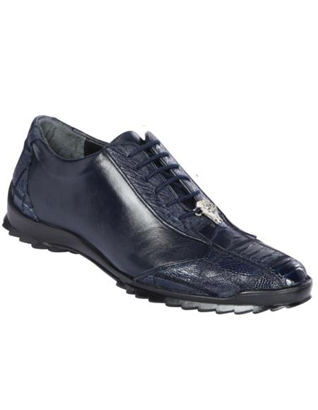 Mens Los Altos Genuine Ostrich Leg Patch Design Navy Blue Sneaker