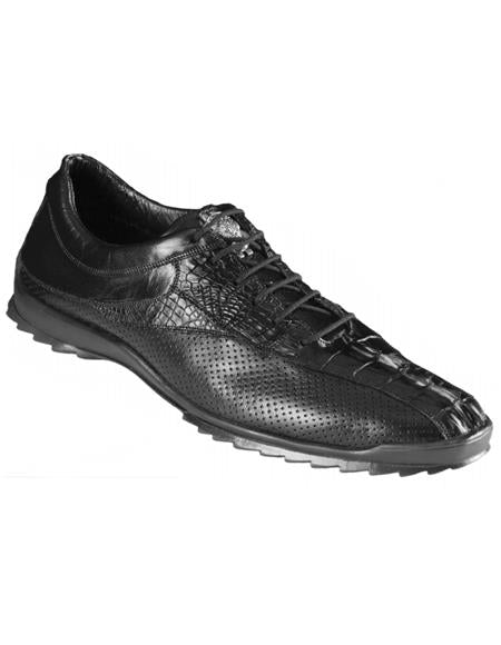 Mens Los Altos Genuine Caiman Croc Tail Black Sneaker