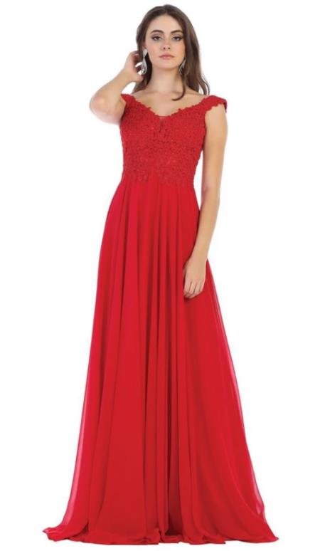 Women V Neckline Chiffon Cap Sleeves Long Formal Dress