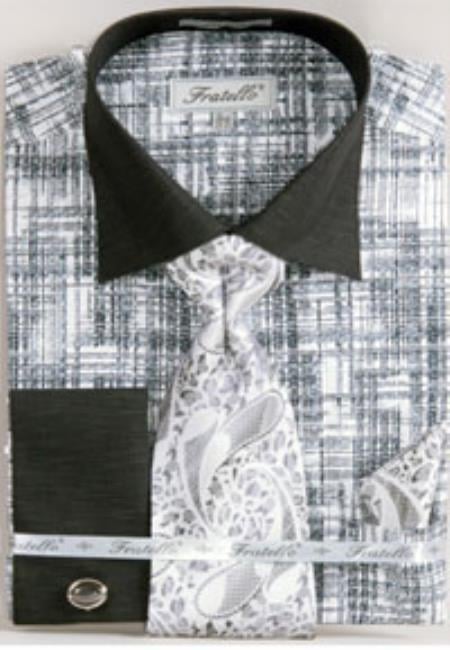Mens Black and White Dress Shirt — Menssuitsatlanta