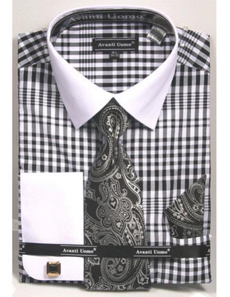 Mens Black and White Dress Shirt — Menssuitsatlanta