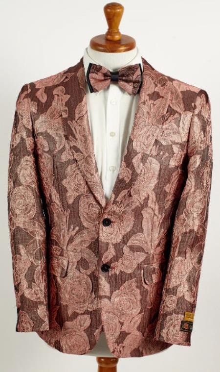 Mens 2 Button Dusty Rose and Pink Floral Paisley Prom 2025 and Wedding Blazer