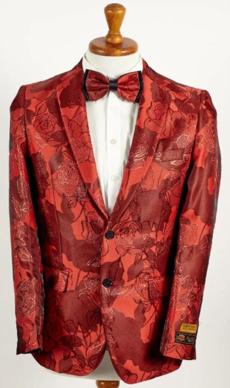 Mens Red 2 Button Floral Paisley Prom 2025 and Wedding Blazer