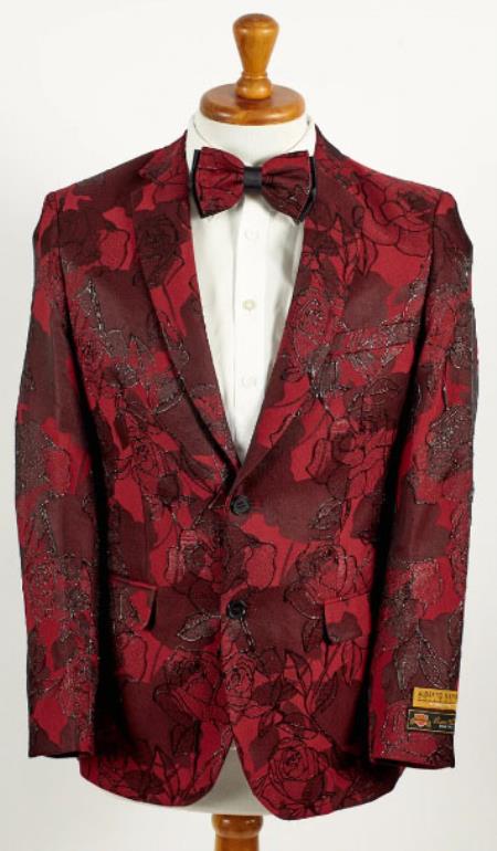 Mens Burgundy 2 Button Floral Paisley Prom 2025 and Wedding Blazer