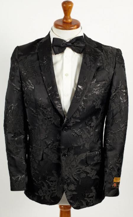 Mens Black 2 Button Floral Paisley Prom 2026 and Wedding Blazer