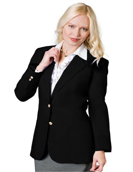 Two Button Black Women Blazer - Womens Black Tuxedo