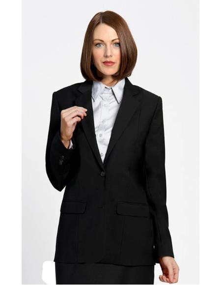 Two Button Solid Pattern Black Women Blazer - Womens Black Tuxedo