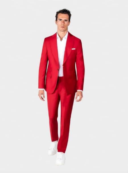 Mens One Button Peak Label Red Suit