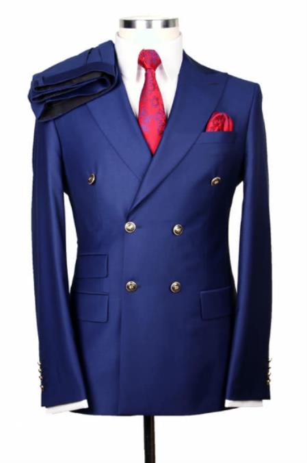 Men’s Navy Blue Double Breasted Blazer, Formal Sport Coat with Gold Buttons