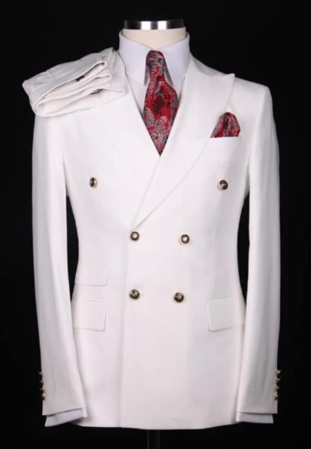 Slim Fitted Cut Mens Double Breasted Suit - %100 Fabric - Flat Front Pants