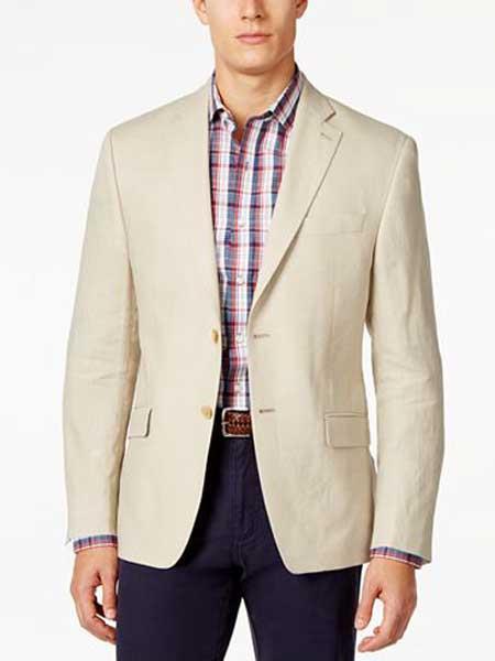 Men’s Cream Linen Blazer Big and Tall, Lightweight Summer Sport Coat for Dress Casual Wear