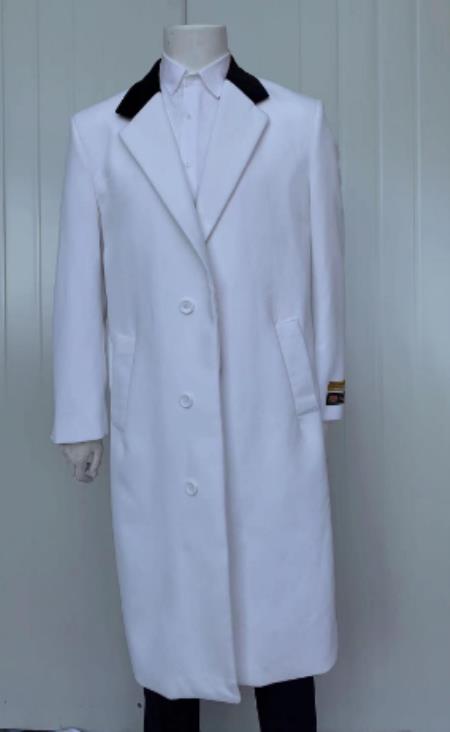 Mens Full Length and Cashmere Overcoat - Winter Topcoats - White Coat