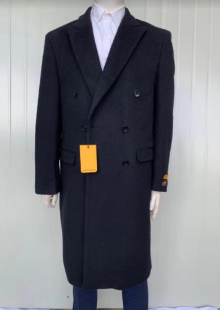 Mens Full Length and Cashmere Overcoat - Winter Topcoats - Black Coat
