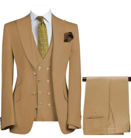 Mens 3-Piece Suit Notch Lapel Coffee Suit