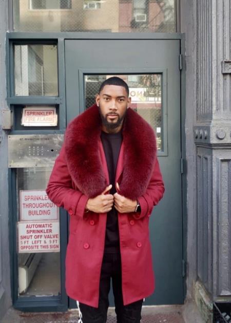 Red Trench Coat - Long Red Coat - Mens Red Peacoat - Mens Red Overcoat - Fabric