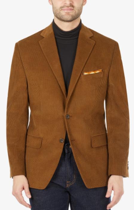 100% Cotton Stretch Men's Modern-Fit Corduroy Olive Blazer main image 1