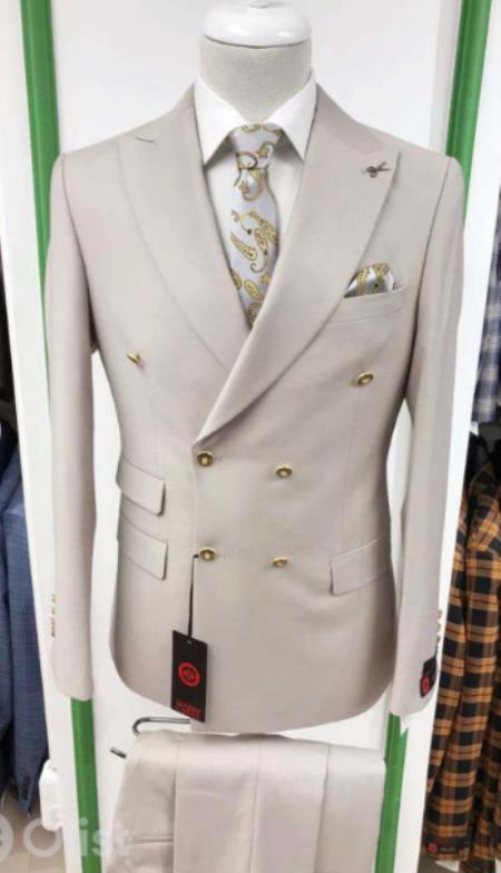 Slim Fitted Cut Mens Double Breasted Suit - Fabric - Flat Front Pants main image 1