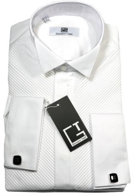 Giovanni Testi White Wingtip Tuxedo Angled 1/8" Pleat