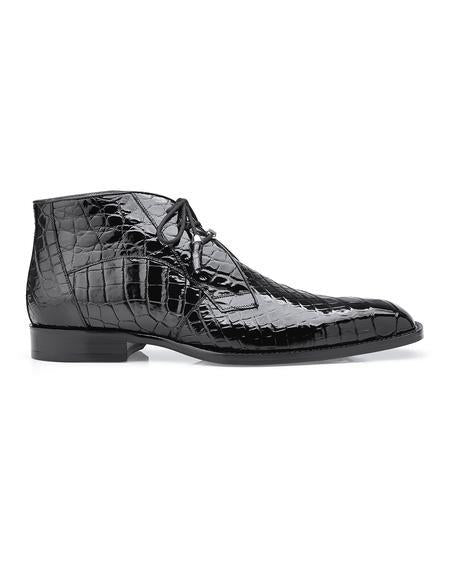 Mens Crocodile Skin Boots - Black