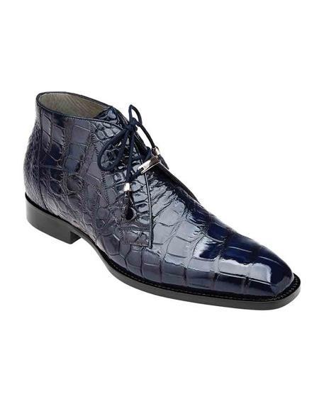Mens Crocodile Skin Boots - Navy