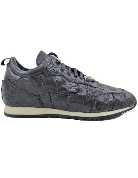 Mens Authentic Genuine Crocodile Horn Back Sneaker - Black