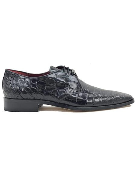 Mens Exotic Alligator Three eyelets Oxford - Black