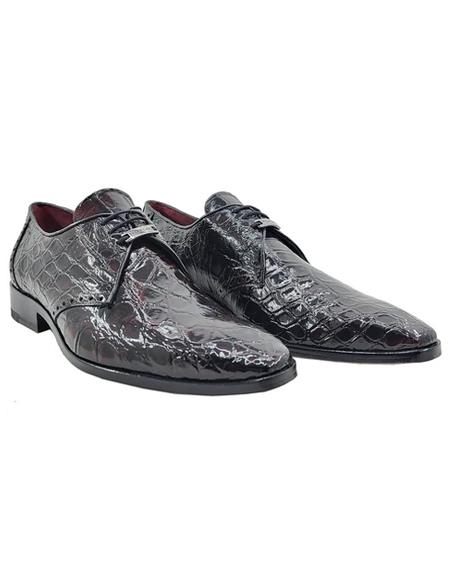 Mens Exotic Alligator Three eyelets Oxford - Black ~ Cherry
