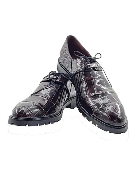 Mens Authentic Genuine Alligator Lace-up Oxford - Cosi - Black Cherry