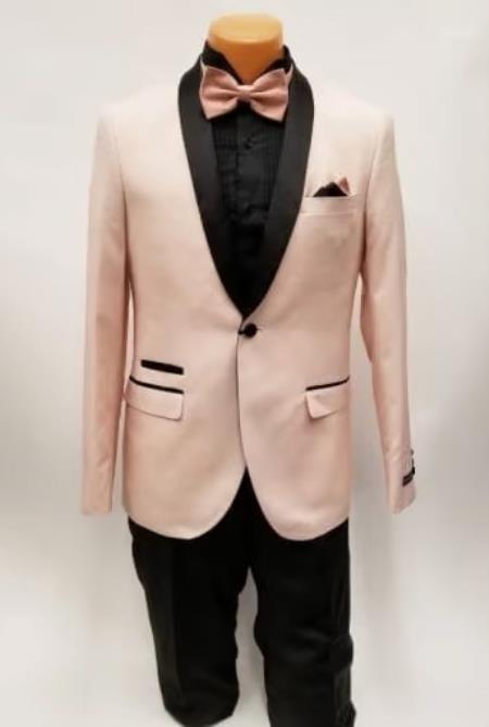 Mens Rose Gold Tuxedo One Button Shawl Lapel Prom 2025 and Wedding